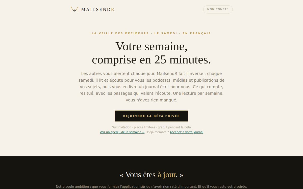 Page d’accueil de mailsendr.co