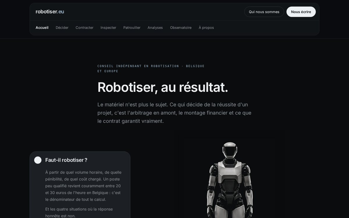 Page d’accueil de robotiser.eu